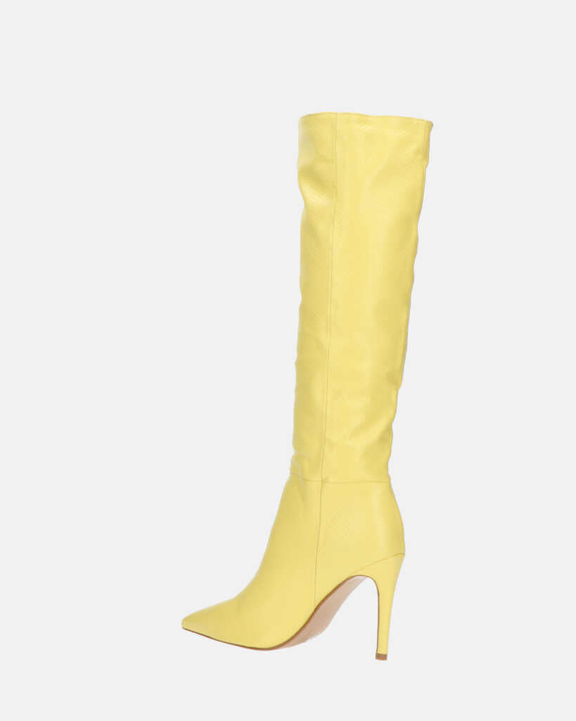 LOLY - stivale con tacco in pitonato giallo