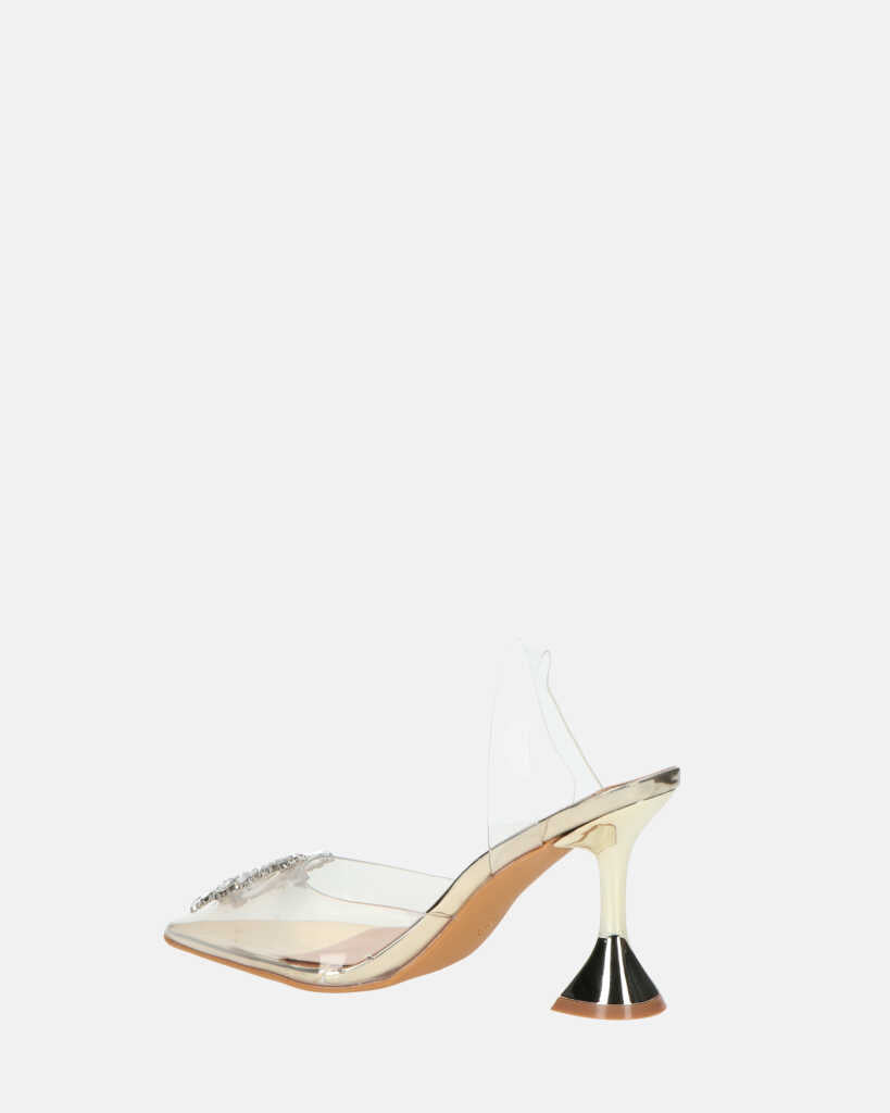 KENAN - scarpe in perspex oro con decorazione di gemme in punta