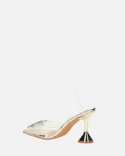 KENAN - scarpe in perspex oro con decorazione di gemme in punta