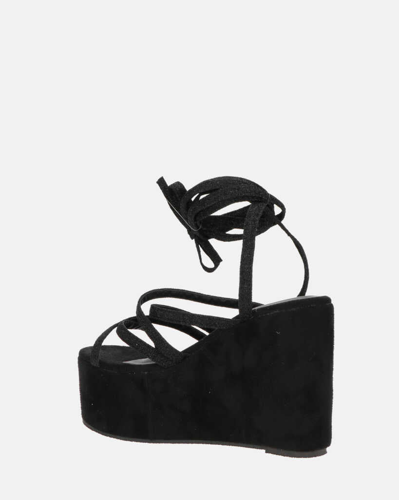 OLLIE - zeppa nera con lacci glitterati