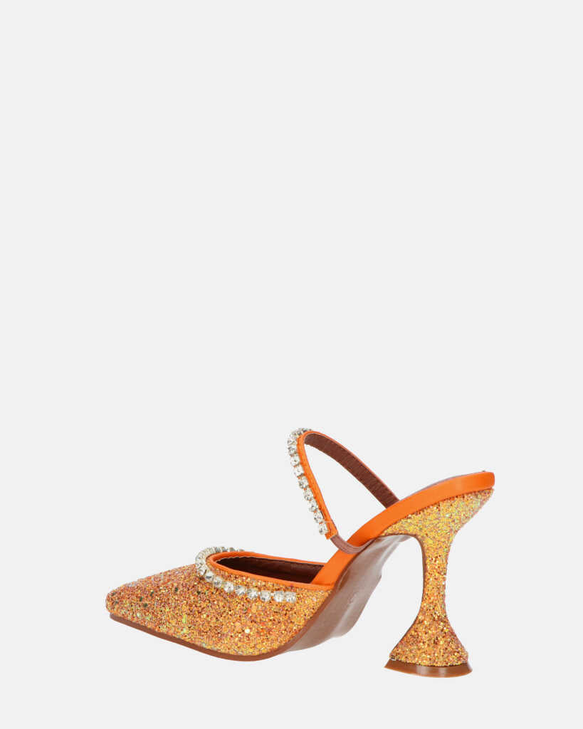 PERAL - scarpa con tacco in glitter arancio con gemme