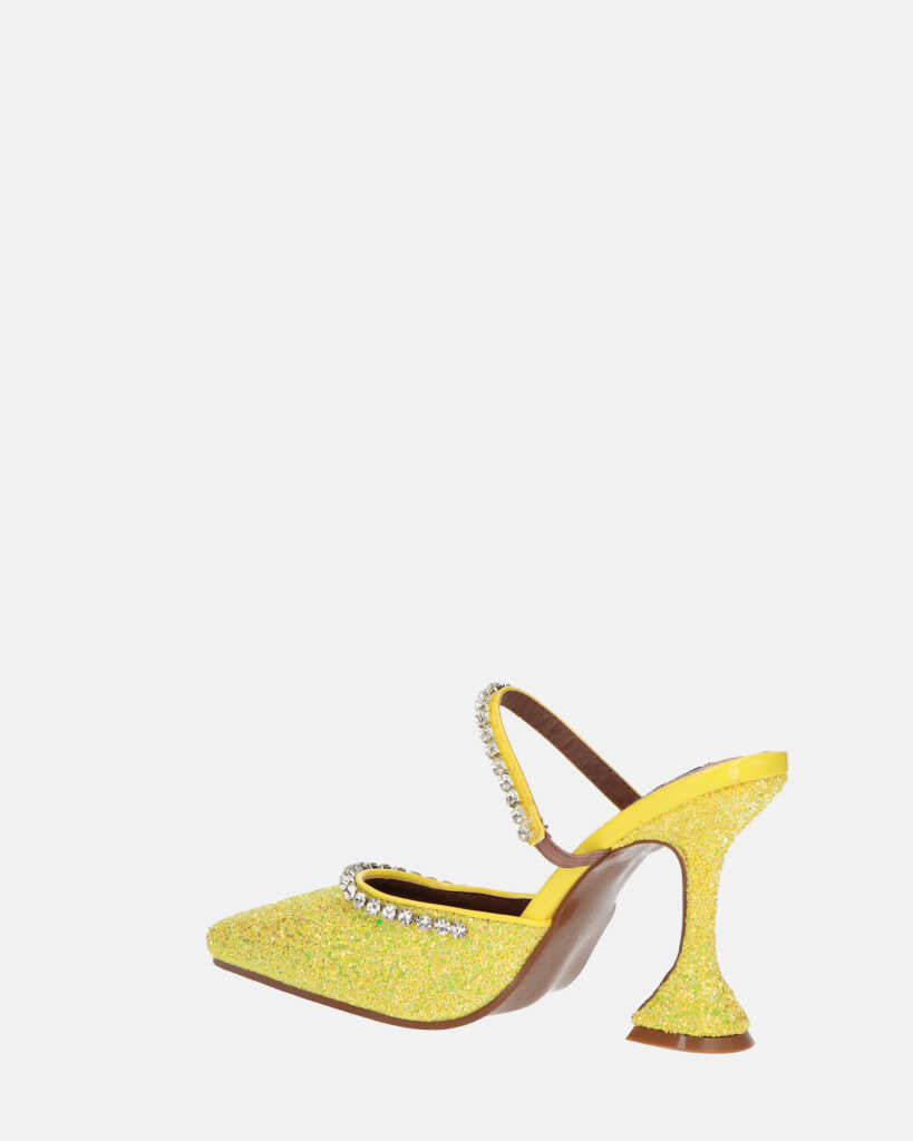PERAL - scarpa con tacco in glitter giallo con gemme
