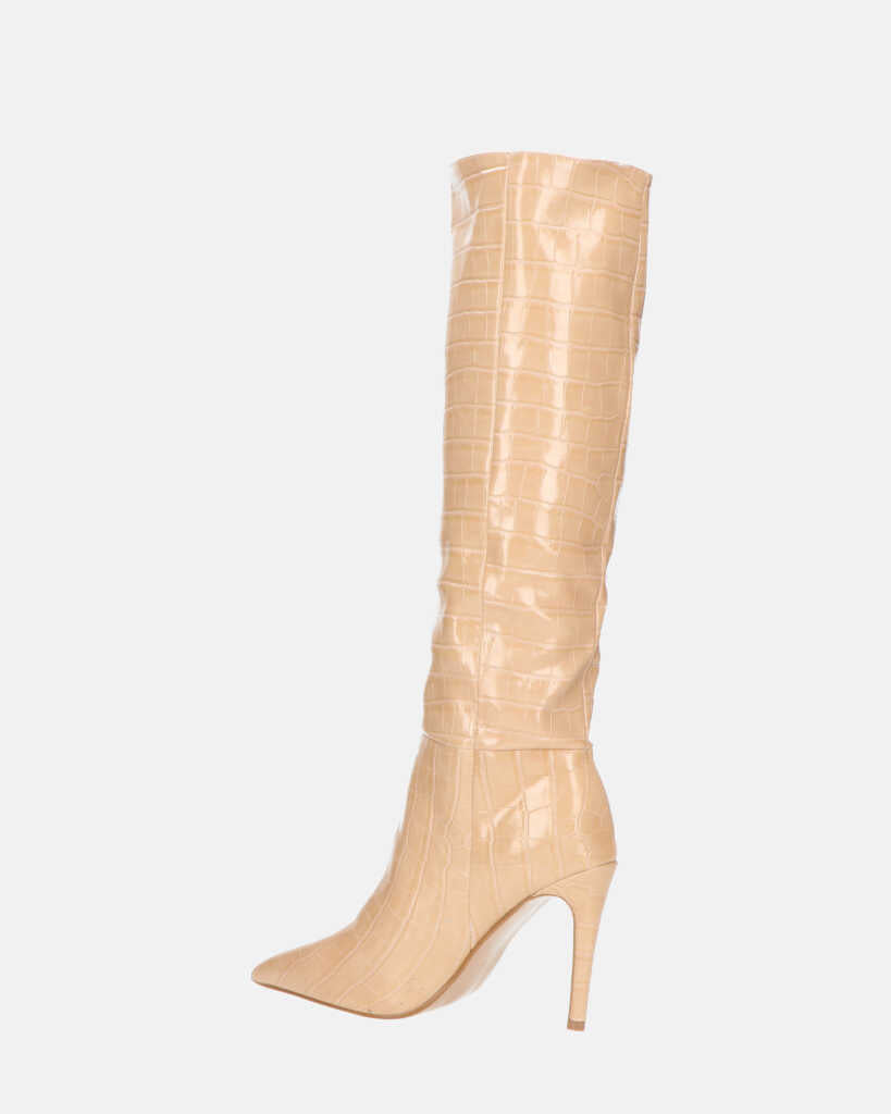 LOLY - stivale con tacco in coccodrillo beige