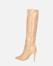 LOLY - stivale con tacco in coccodrillo beige