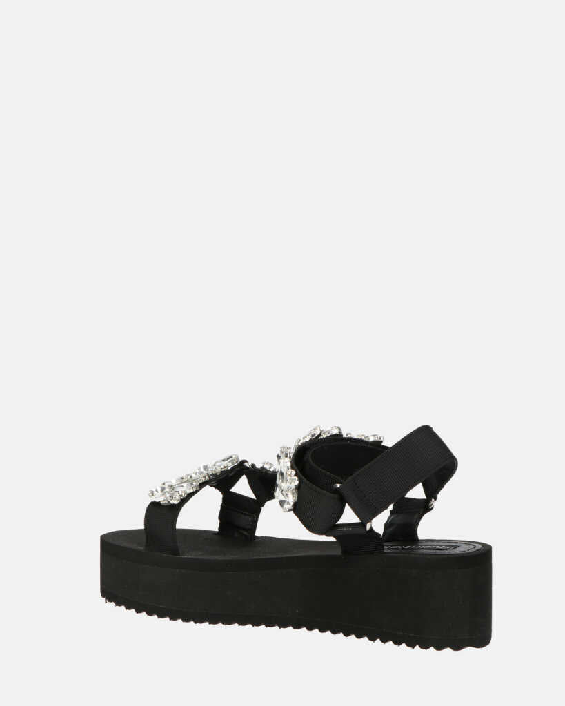 LIZIE - sandalo con plateau in camoscio nero e gemme