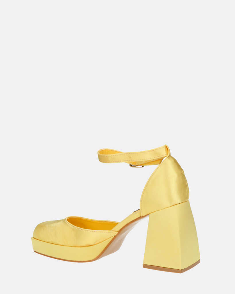 VIDA - scarpe con tacco squadrato in satin giallo