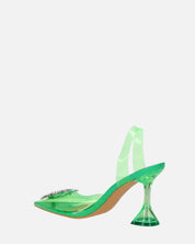 KENAN - scarpe in perspex verde con decorazione di gemme in punta
