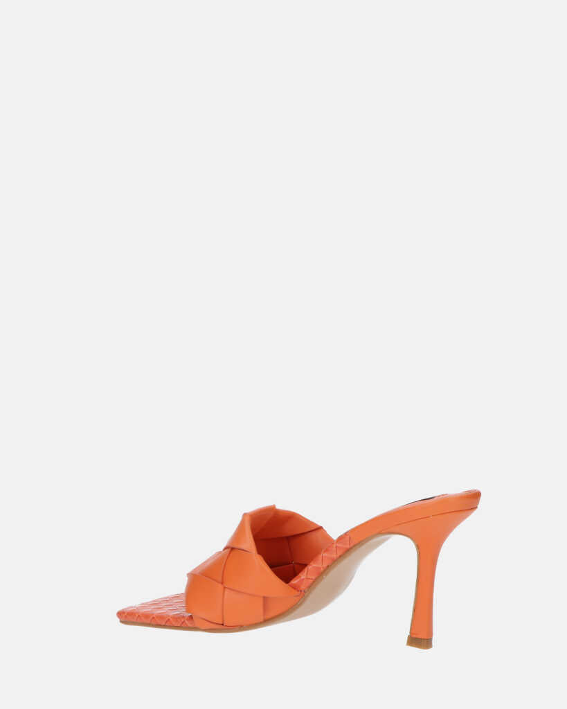 ENRICA - sandalo in pelle arancio intrecciata con tacco