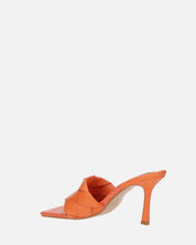 ENRICA - sandalo in pelle arancio intrecciata con tacco