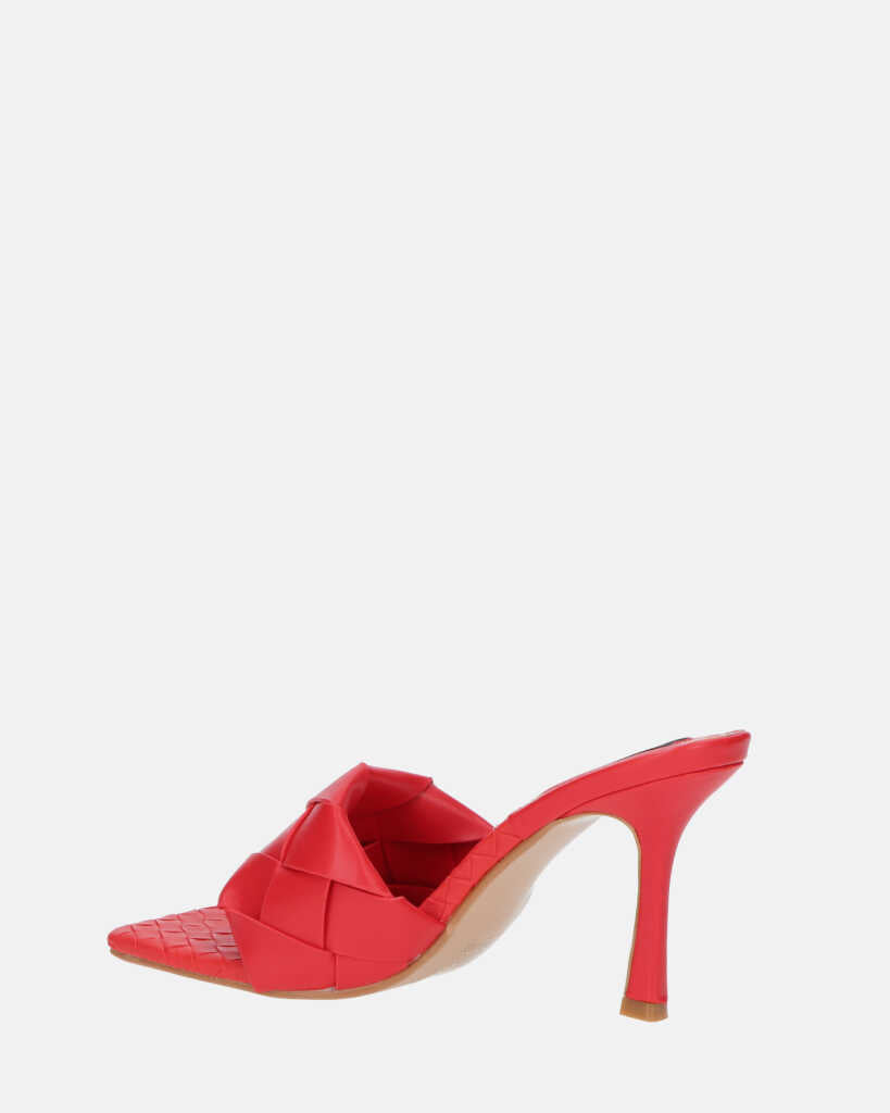 ENRICA - sandalo in pelle rossa intrecciata con tacco