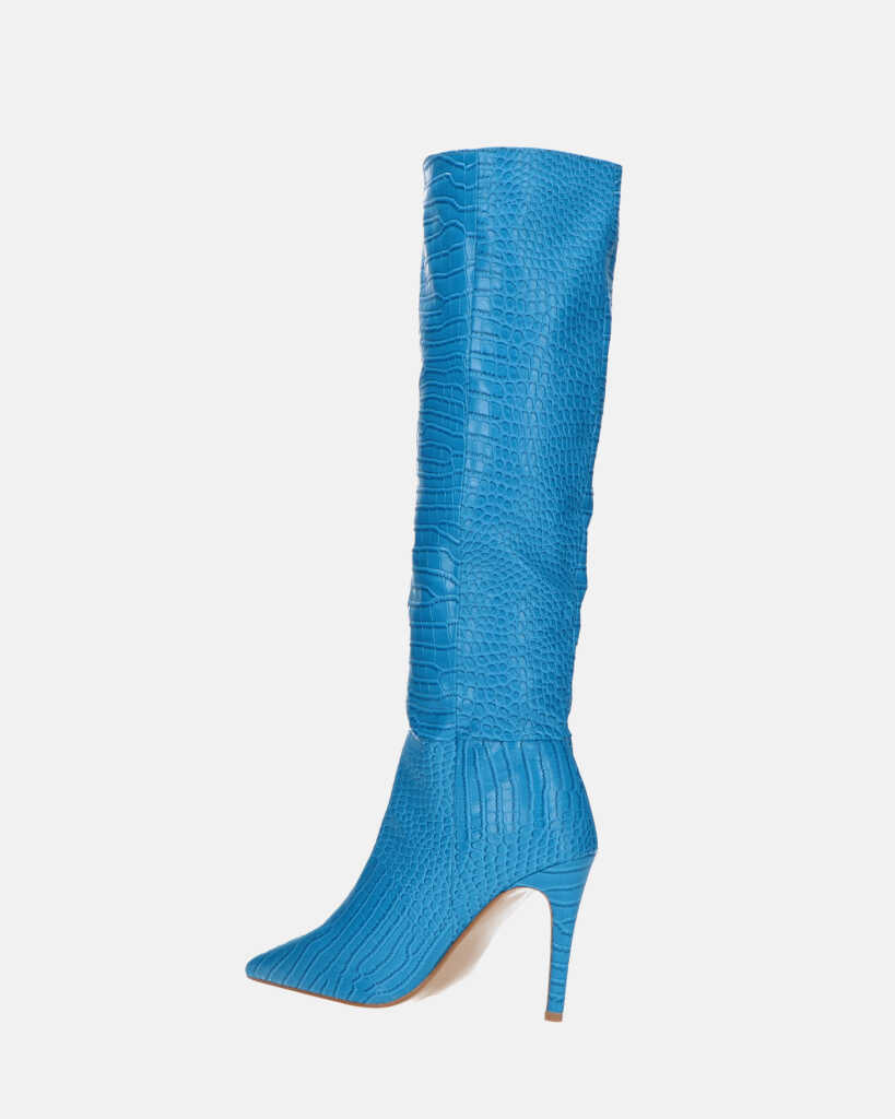LOLY - stivale con tacco in coccodrillo blu