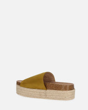 BRYANA - ciabatte con platform in paglia e banda khaki con stella dorata