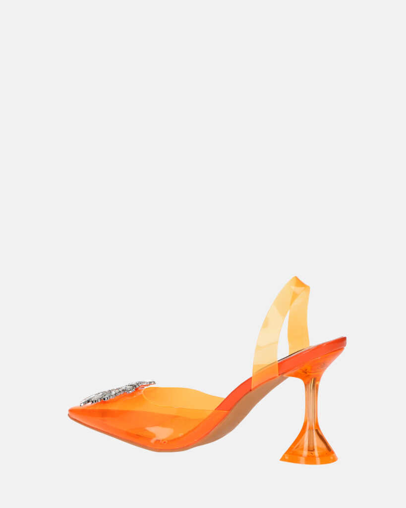 KENAN - scarpe in perspex arancio con decorazione di gemme in punta