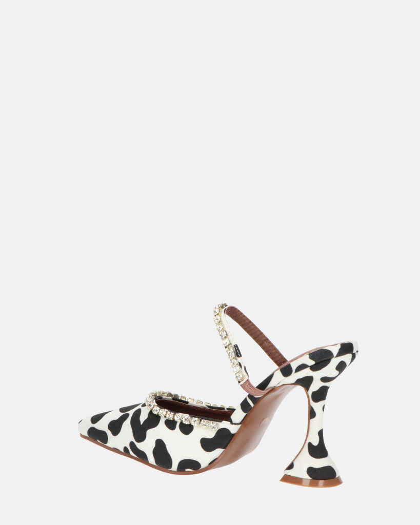 PERAL - scarpa con tacco in leopardato bianconero con gemme