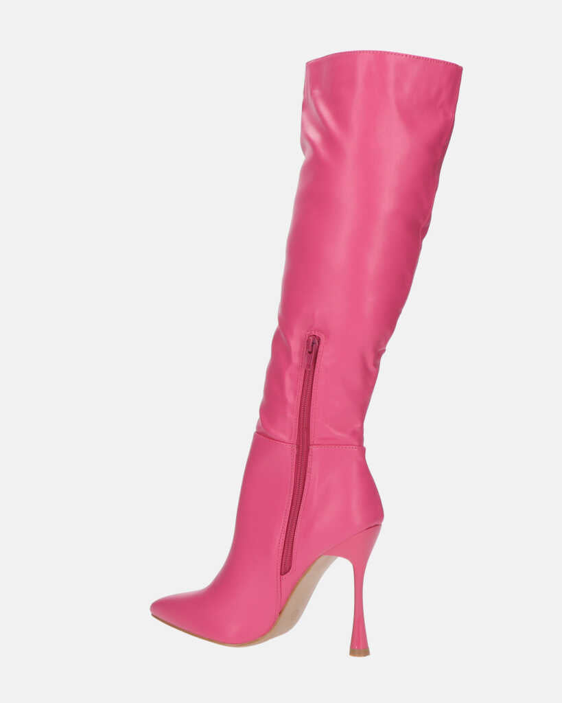 KAYLA - stivali alti con tacco in PU fucsia e cerniera laterale