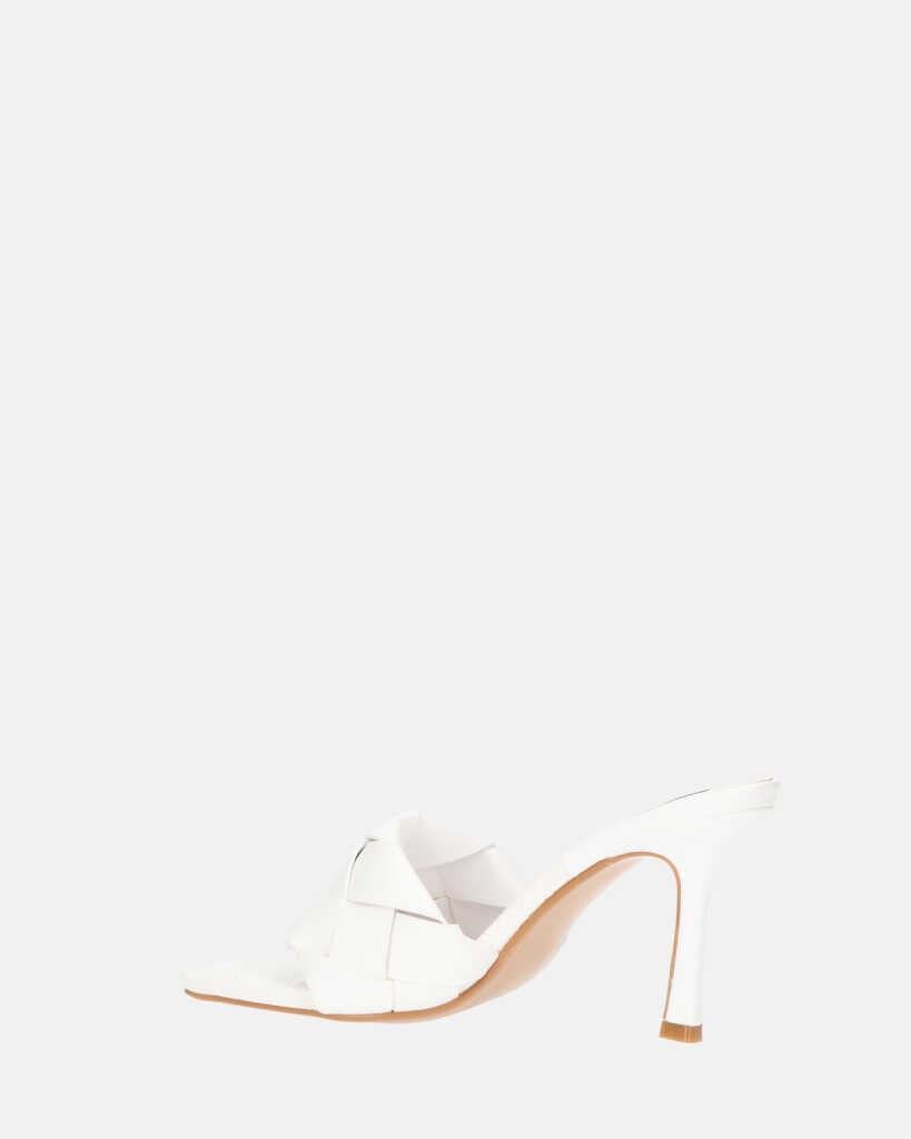 ENRICA - sandalo in pelle bianca intrecciata con tacco