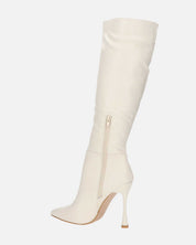 KAYLA - stivali alti con tacco in PU beige e cerniera laterale