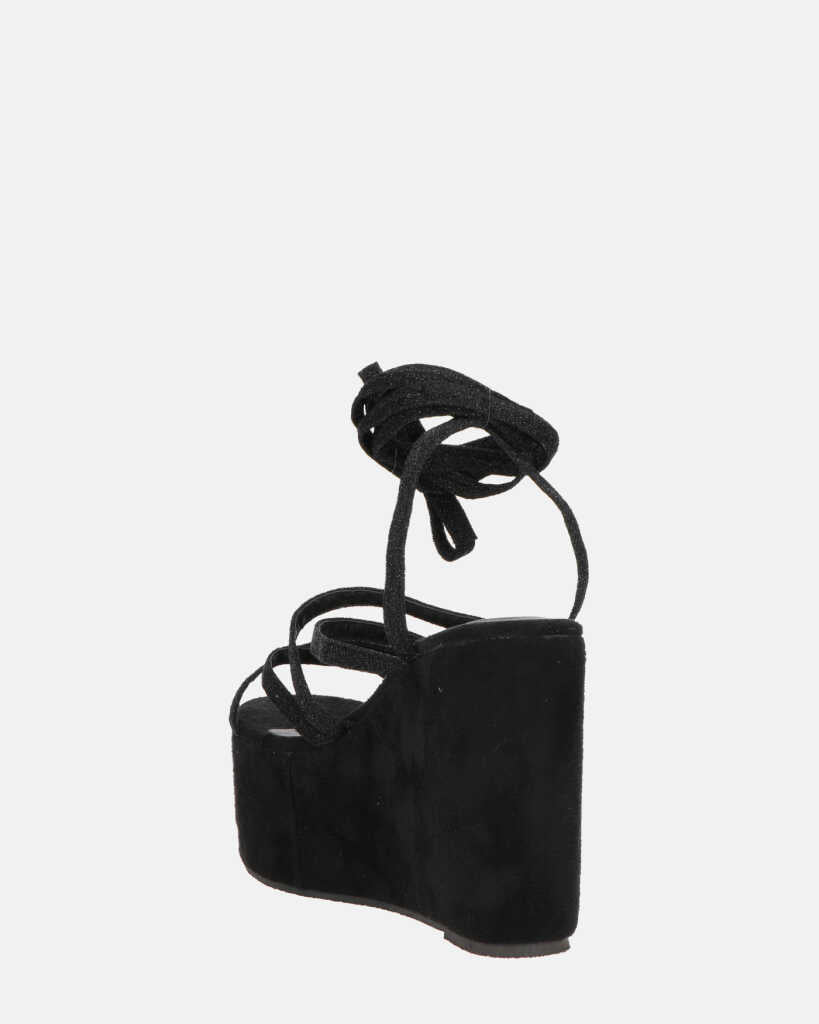 OLLIE - zeppa nera con lacci glitterati