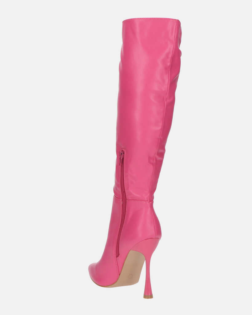 KAYLA - stivali alti con tacco in PU fucsia e cerniera laterale