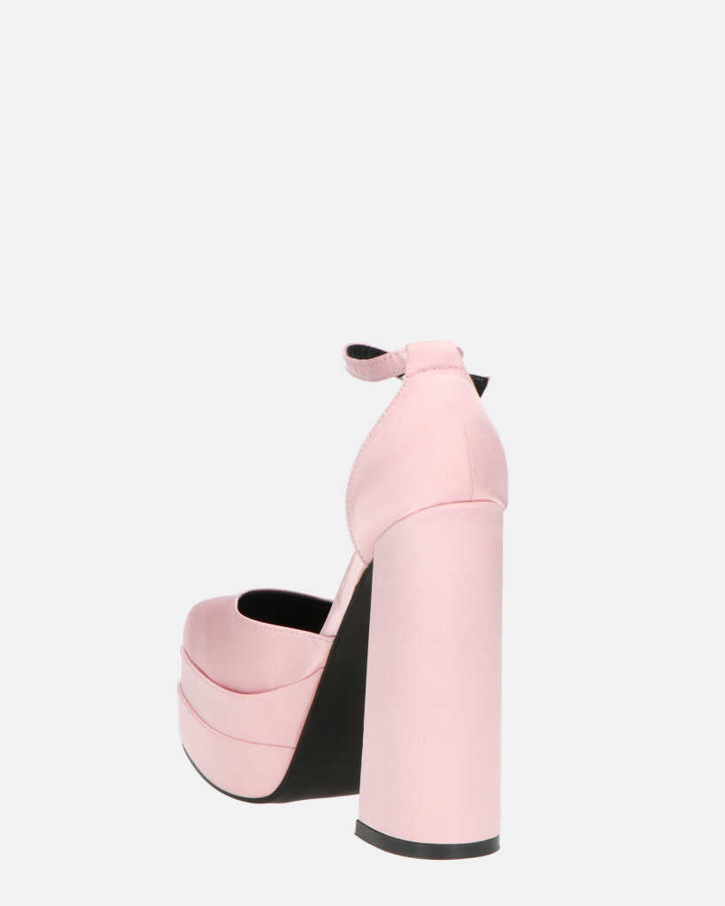 DELANEY - décolleté rosa in raso, tacco alto e doppio plateau