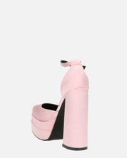 DELANEY - décolleté rosa in raso, tacco alto e doppio plateau