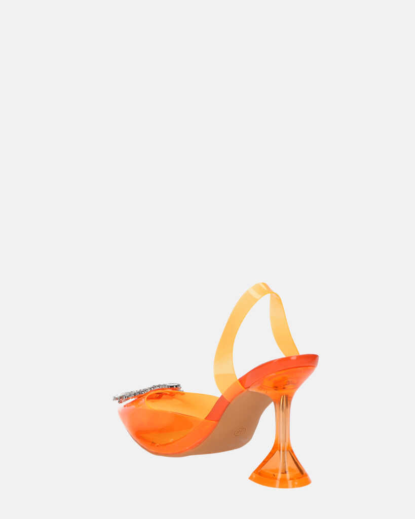 KENAN - scarpe in perspex arancio con decorazione di gemme in punta