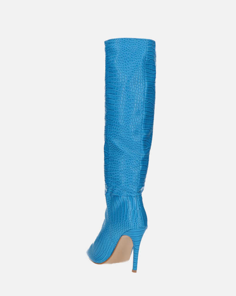 LOLY - stivale con tacco in coccodrillo blu
