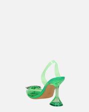 KENAN - scarpe in perspex verde con decorazione di gemme in punta