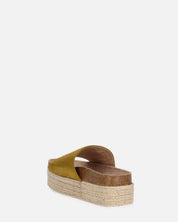 BRYANA - ciabatte con platform in paglia e banda khaki con stella dorata