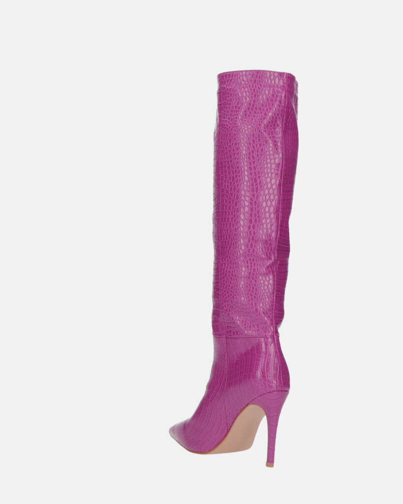 LOLY - stivale con tacco in coccodrillo viola