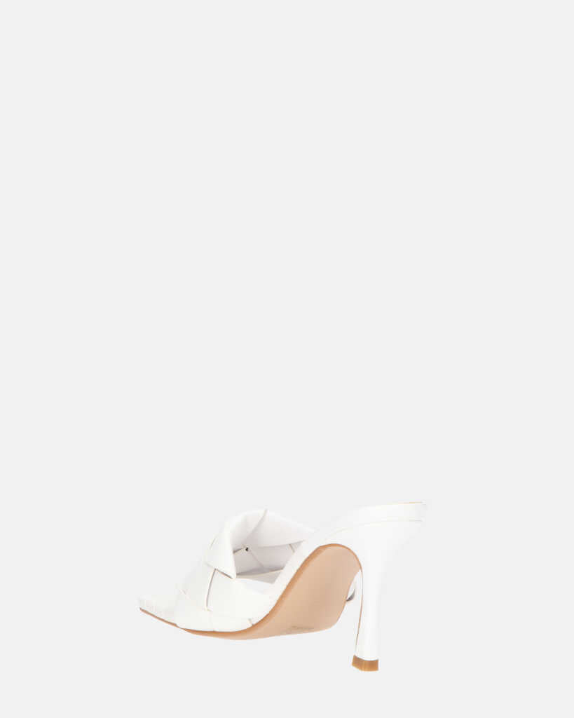 ENRICA - sandalo in pelle bianca intrecciata con tacco