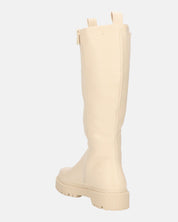 ARIANNA - stivali alti beige con banda elastica e cerniera