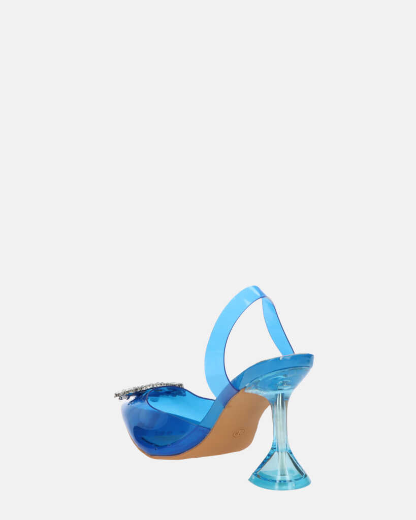 KENAN - scarpe in perspex blu con decorazione di gemme in punta