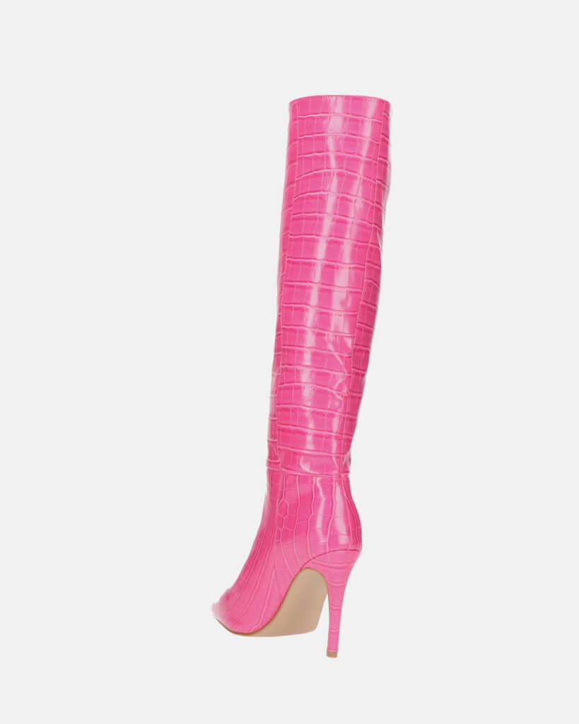 LOLY - stivale con tacco in coccodrillo rosa