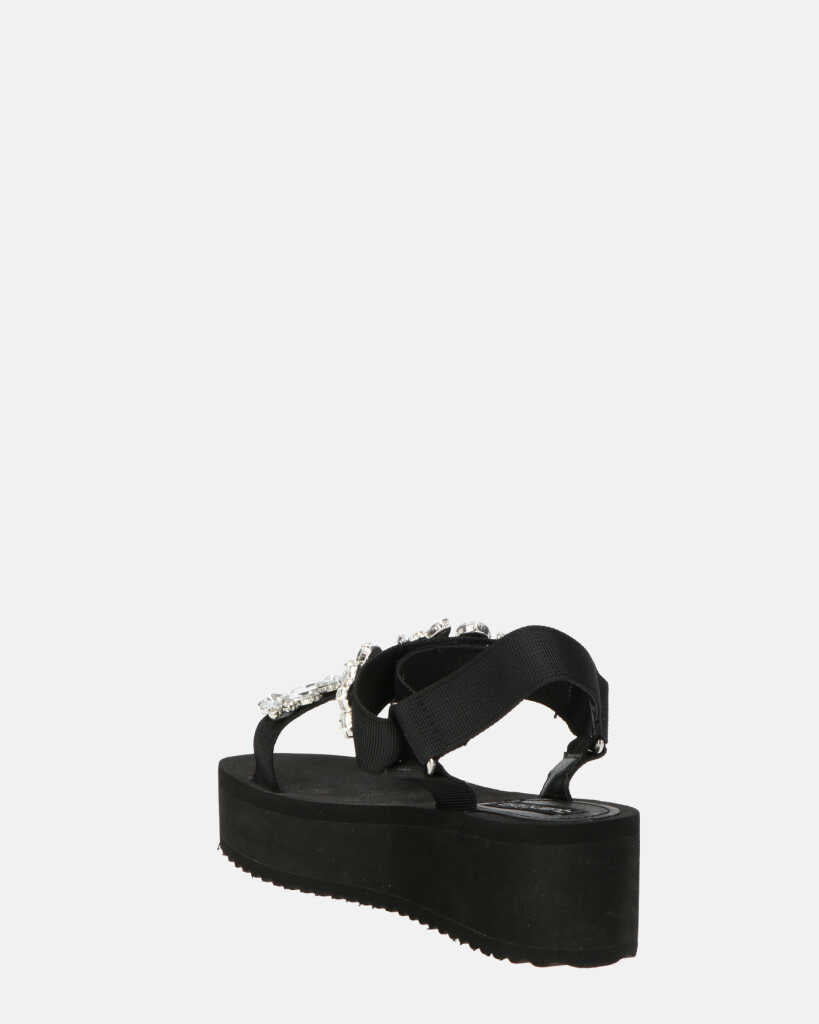 LIZIE - sandalo con plateau in camoscio nero e gemme