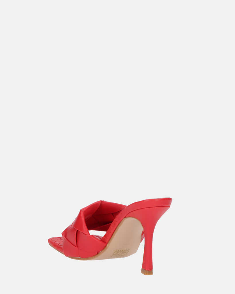 ENRICA - sandalo in pelle rossa intrecciata con tacco