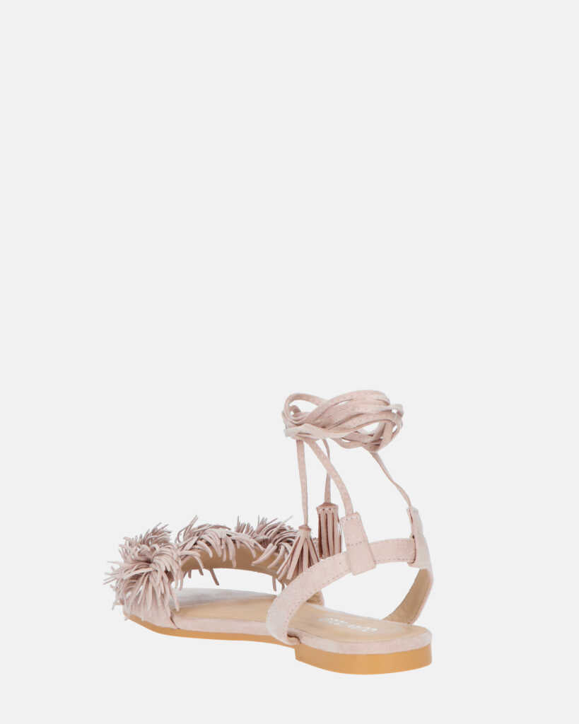 VALERY - sandali in camoscio beige con lacci