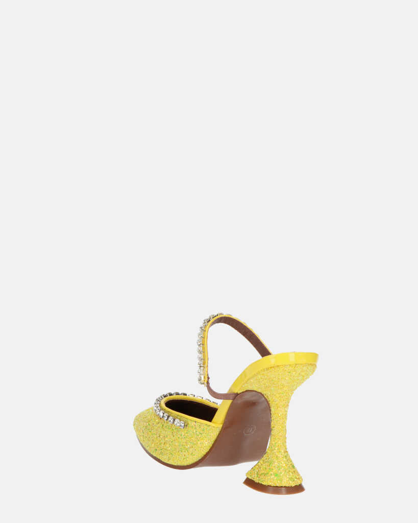 PERAL - scarpa con tacco in glitter giallo con gemme