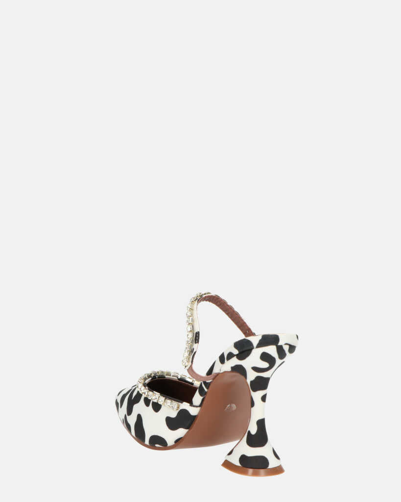 PERAL - scarpa con tacco in leopardato bianconero con gemme