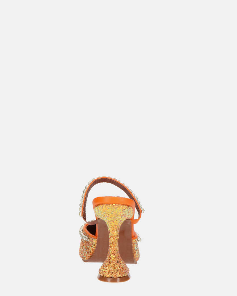 PERAL - scarpa con tacco in glitter arancio con gemme