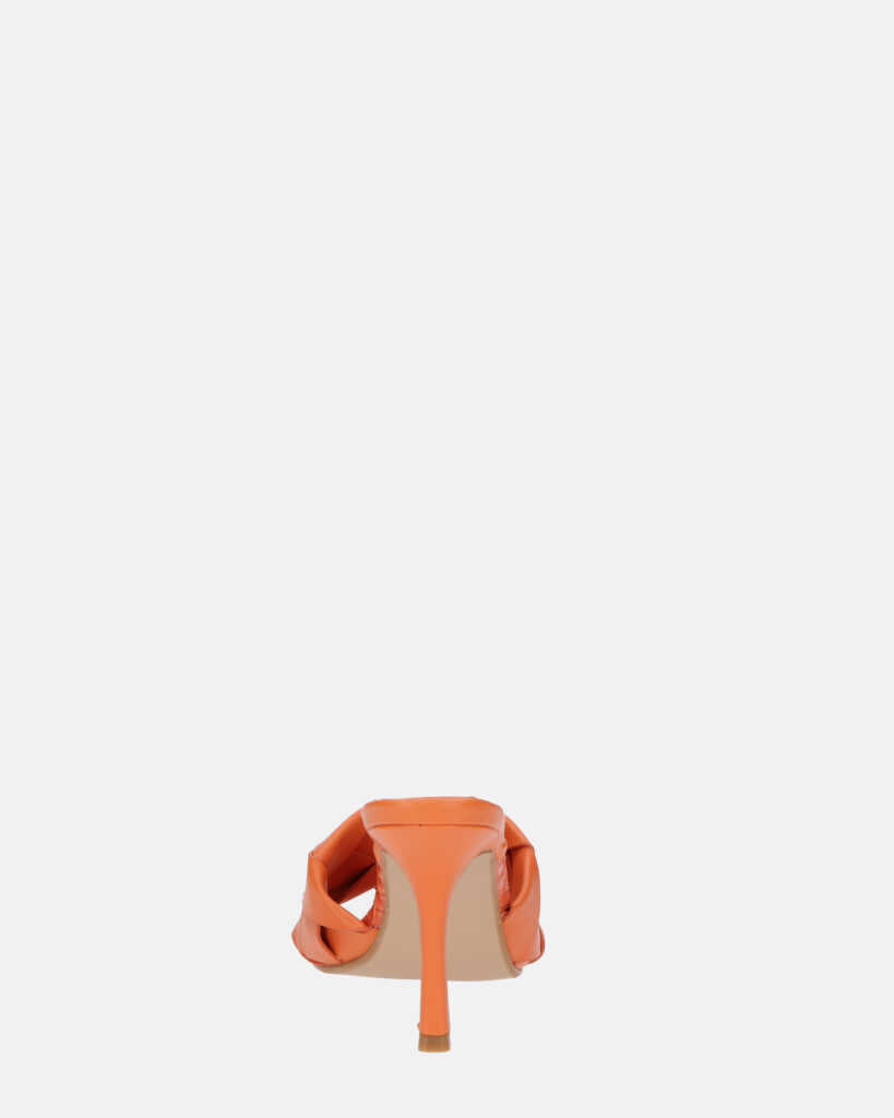 ENRICA - sandalo in pelle arancio intrecciata con tacco