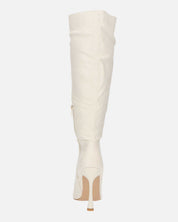 KAYLA - stivali alti con tacco in PU beige e cerniera laterale