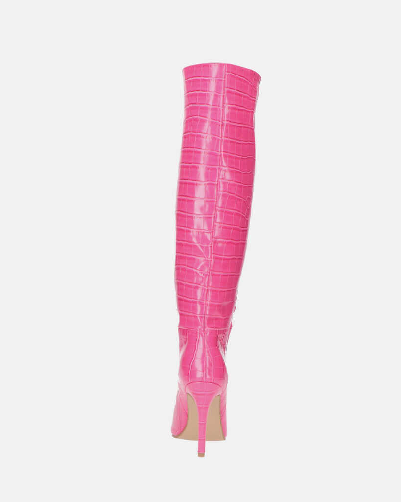 LOLY - stivale con tacco in coccodrillo rosa