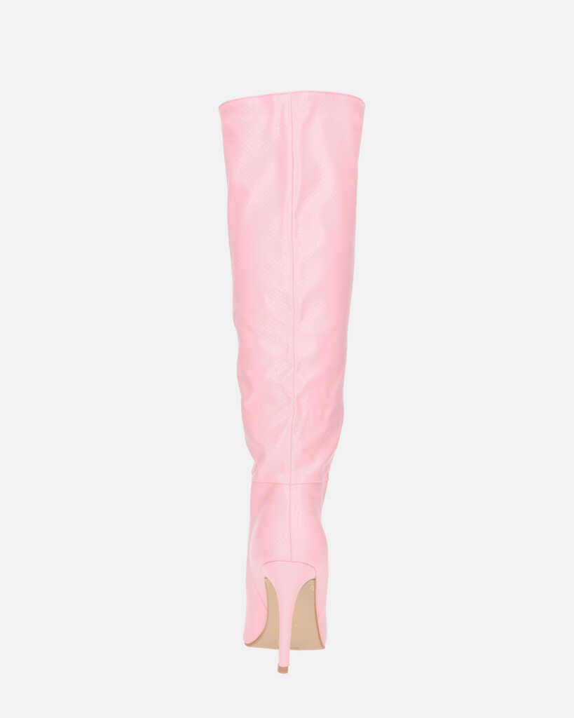 LOLY - stivale con tacco in pitonato rosa