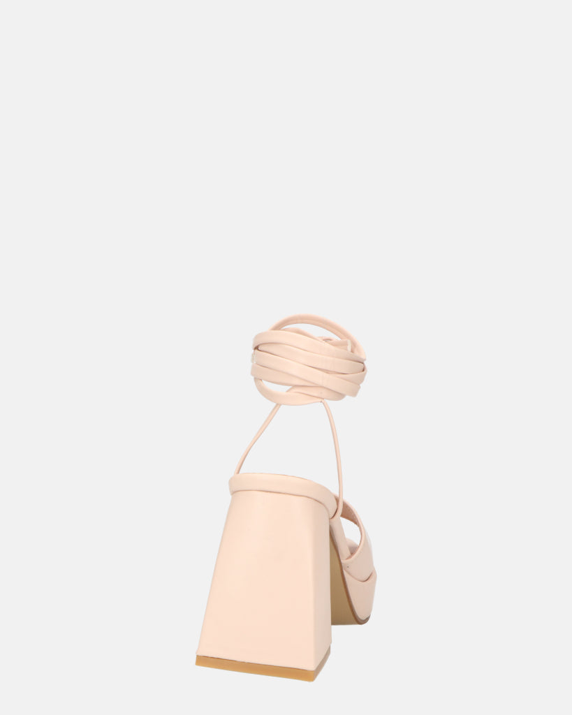 TOMI - sandali beige con lacci e tacco squadrato