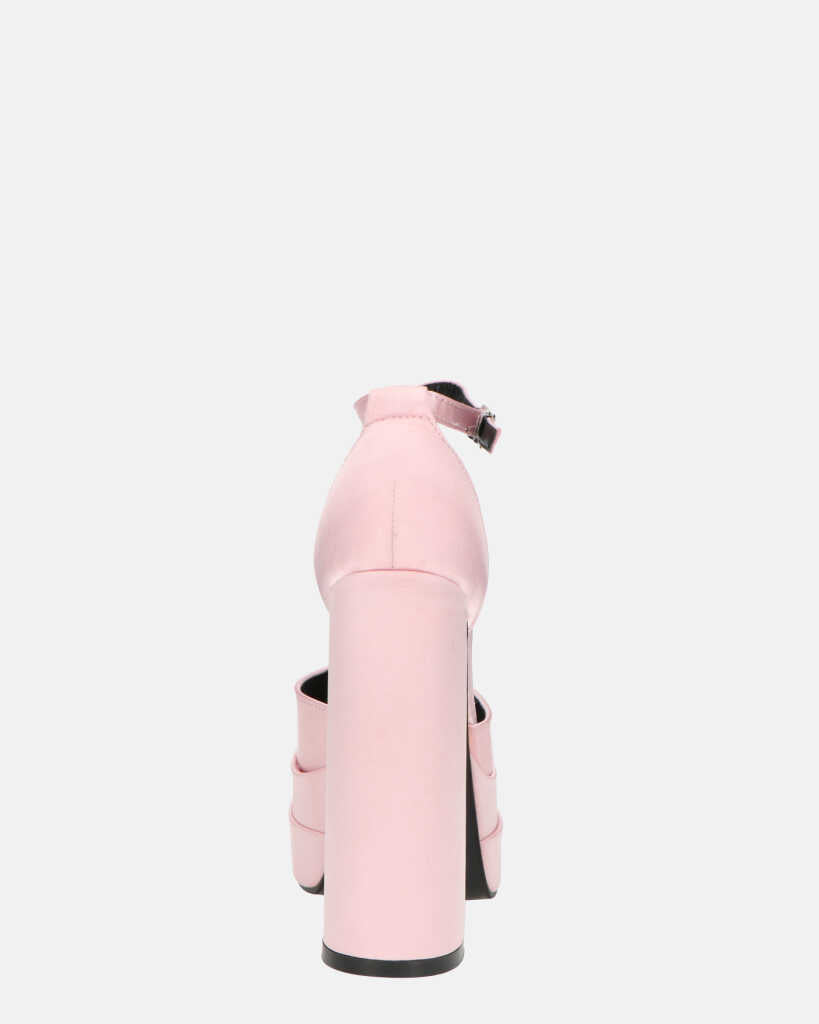 DELANEY - décolleté rosa in raso, tacco alto e doppio plateau