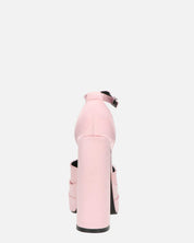 DELANEY - décolleté rosa in raso, tacco alto e doppio plateau