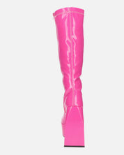 BECKA - stivali alti in glassy fucsia con cerniera e tacco squadrato