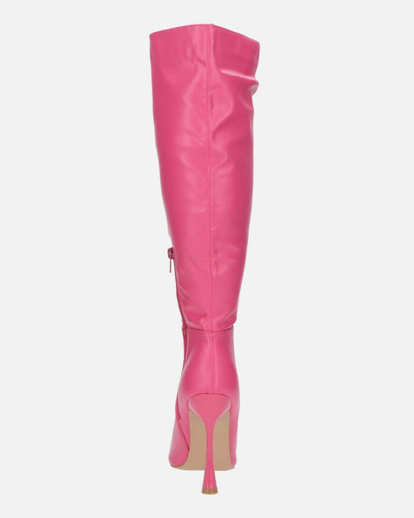 KAYLA - stivali alti con tacco in PU fucsia e cerniera laterale