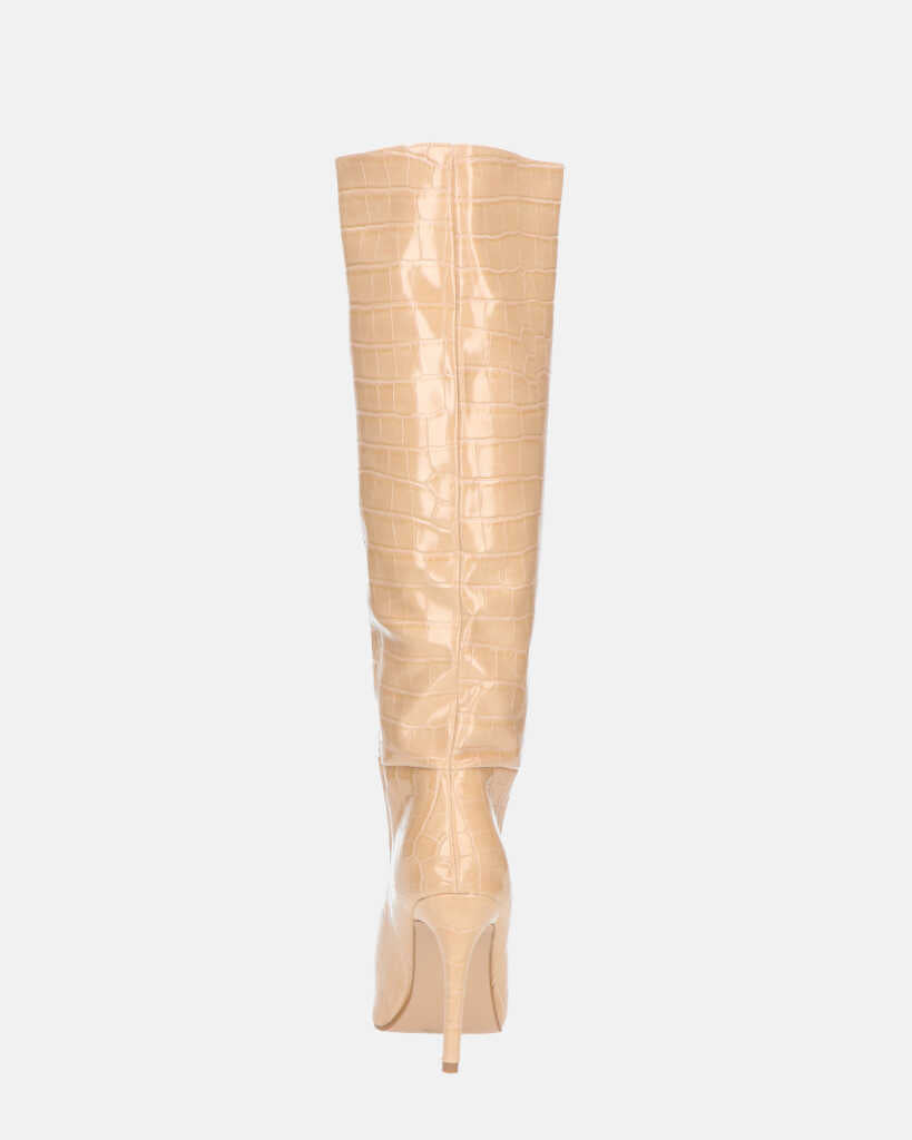 LOLY - stivale con tacco in coccodrillo beige